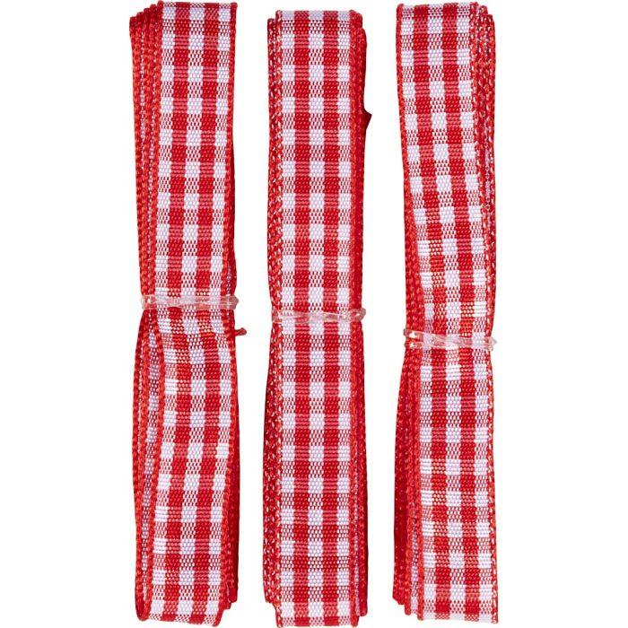 Decorative Ribbon, W: 10 mm, stripes, red, white, 3 m, 3x1 m/ 1 pack